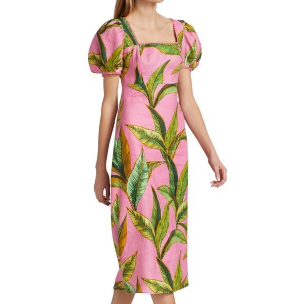 Farm Rio Foliage-Print Cross-Back Midi Dress Size Small